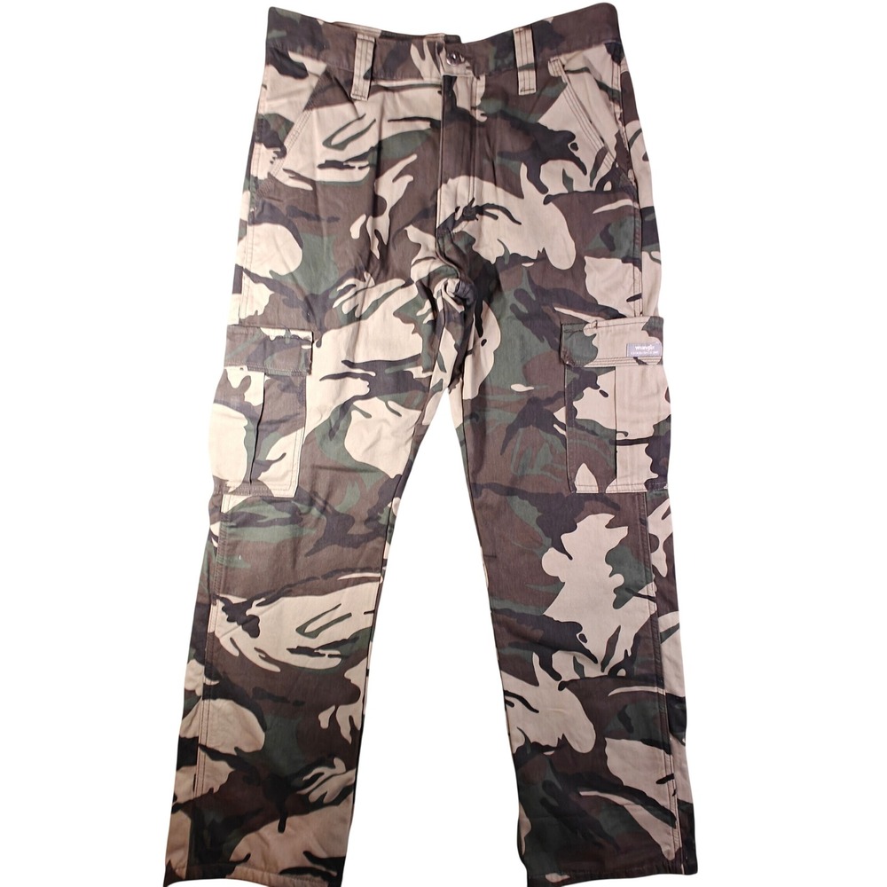 Wrangler Mens Relaxed Fit Fleece‎ Lined Camo Cargo Pants 30x30 Woodland 70FEW4M